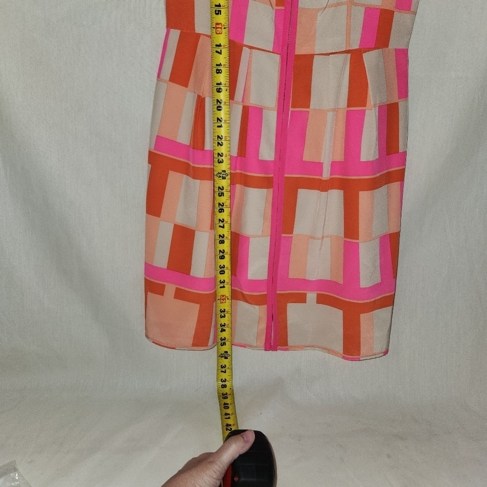 Amanda Uprichard 100% Silk Geometric Dress Medium Pink & Cream - Picture 5 of 8